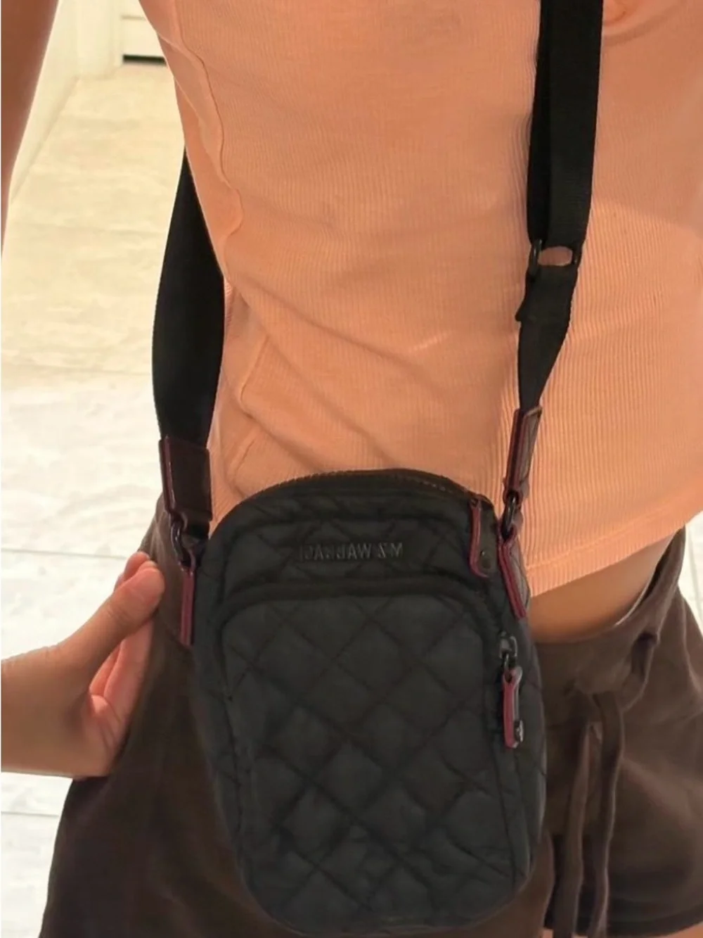 MZ Wallace Black Quilted Belt Micro Bag with Red Trim